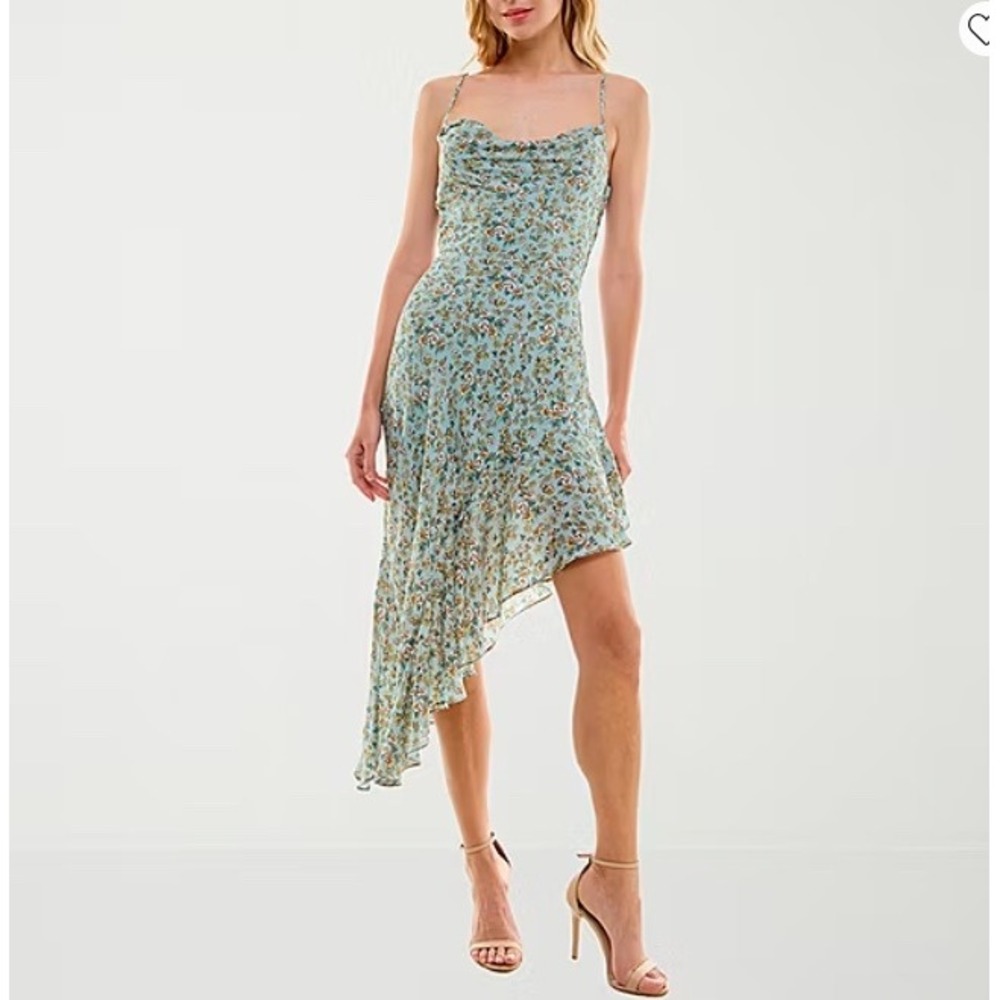 New B.‎ Smart Sleeveless Floral High-Low Sheath Dress size 1 Green